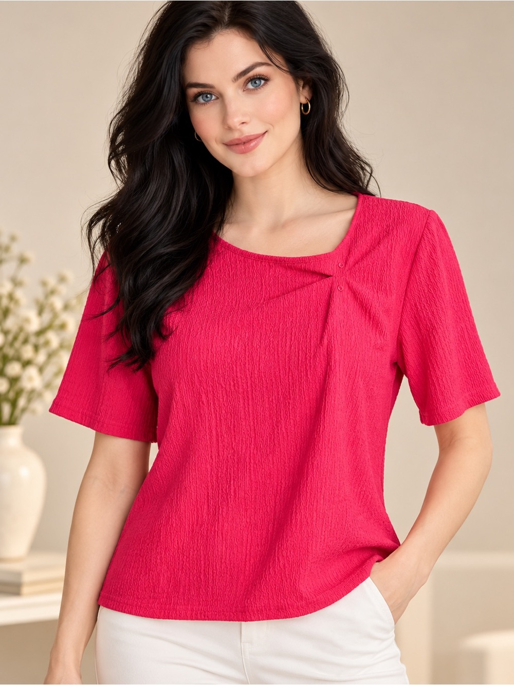 Daily Line Brand Pink Textured Short Sleeve Top Size M